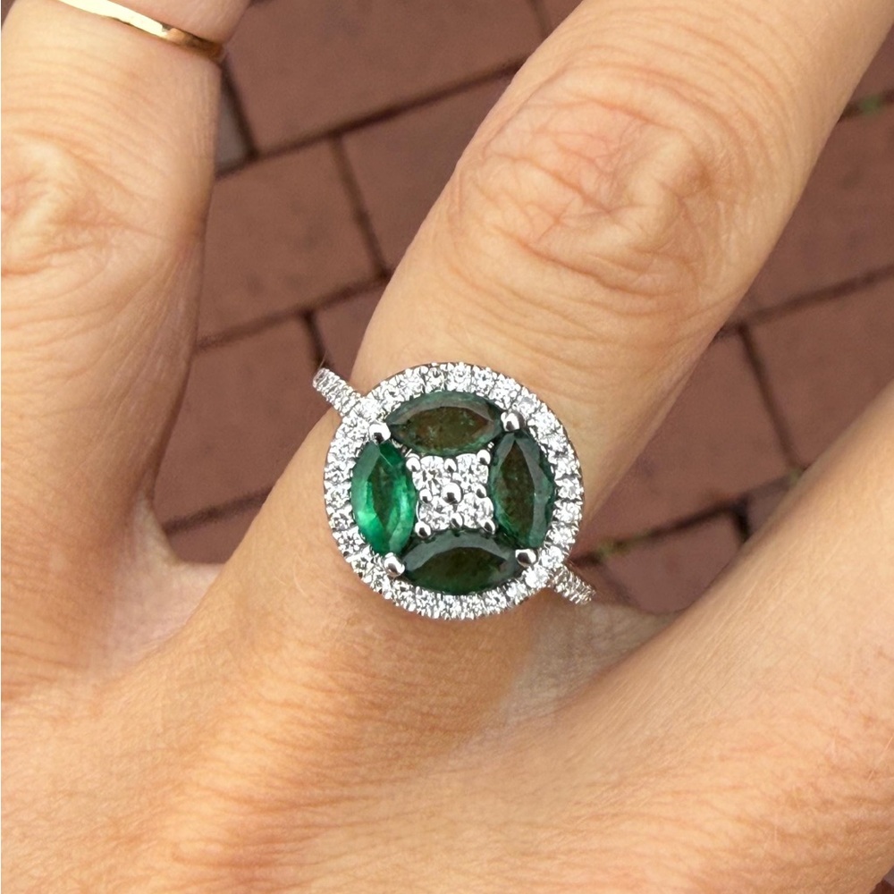 Marquise Emerald Diamond Halo Ring